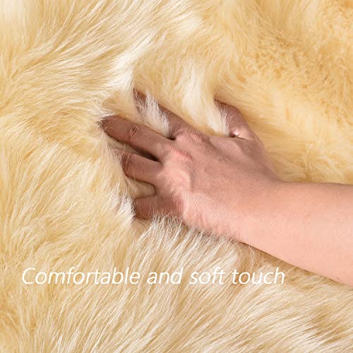 Latepis Yellow Fur Rugs Small 2x3 Area Faux Sheepskin Rug Throw for Sofa Cushion Chair Fluffy Rug Carpet for Bedroom Dorm Room Home Décor Rectangle - color: Light Yellow, size: 2' x 3' (Rectangular)