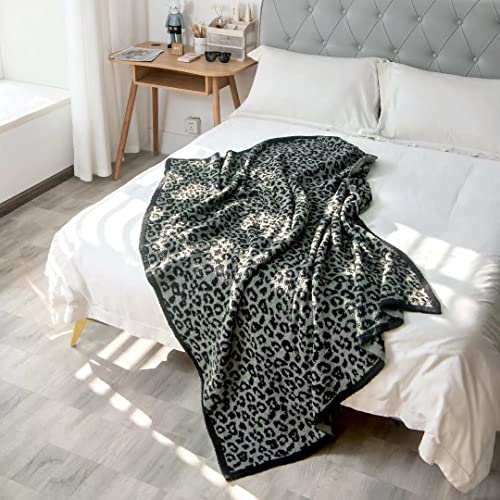 Yarn Leopard Jacquard Throw Blanket Fringe Lightweight Cozy Bed Blanket Soft Throw Blanket fit Couch Sofa Suitable for All Season,Graphite/Carbon - color: Graphite/Carbon, size: 51"x71"