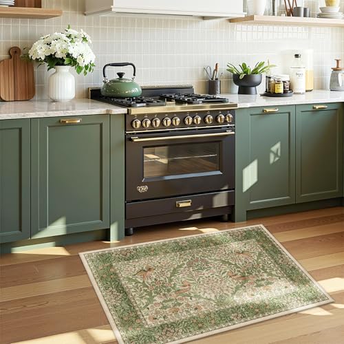 2x3 Floral Washable Area Rug for Entryway, Vintage Boho Rugs for Living Room Bedroom Dining Room, Botanical Birds Non Slip Low Pile Forest Animal Throw Carpet for Farmhouse Office, Retro Pink/Green - color: Pink Green (Larger Pattern), size: 2' x 3' (Rect