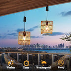 Livinlarge Battery Operated Chandelier,Hanging Rattan Pendant Lights with Timer,Gazebo Lights with Warm White Bulb,4*AA Battery Powered,for Pergola Porch Patio Outdoor Indoor Backyard Decor - style: Battery Hanging Light