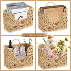 Hanging Magazine Basket, Woven Wall Magazine Holder Organizer with Handle for Mail, Files, Books - Water Hyacinth Farmhouse Storage Rack for Bathroom, Kitchen, Office