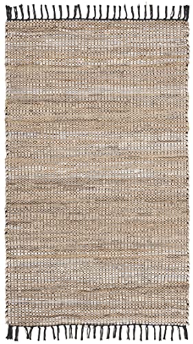 SAFAVIEH Vintage Leather Collection Accent Rug - 2'3" x 4', Beige, Handmade Boho Fringe Leather & Jute, Ideal for High Traffic Areas in Entryway, Living Room, Bedroom (VTL203B) - color: Beige, size: 2'3" x 4' (Rectangular)