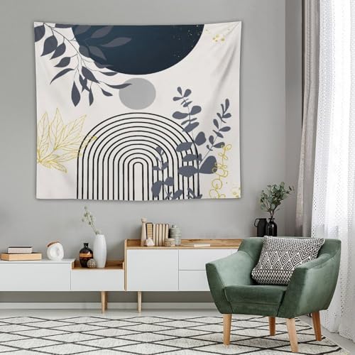 Navy Blue Boho Mid Century Leaf Tapestry,Arch Sun Abstract Leaves Tropical Palm Modern Minimalist Geometric Wall Hanging Neutral Home Decor Art for Living Room Bedroom Dorm 40"x30" - color: Boho Leaf-3, size: W40xL30in
