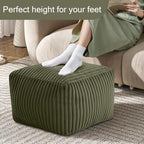 MeMoreCool Square Stuffed Pouf Ottoman Foot Rest, Stripe Furry Floor Pouf Foot Stool with Foam Chunk Filling, Soft Fluffy Stuffed Ottoman Footrest for Living Room, Faux Fur Green - color: Ribbed Green