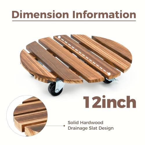Bamworld Plant Stand Outdoor Rolling Tray Plant Caddy with Wheels 12in Plant Caster with Wheels Planter Caddy Flower Cart Plant Dolly for Heavy Duty Large Plants Plant Rollers (2 Pack ) - size: 12inch-2 pack