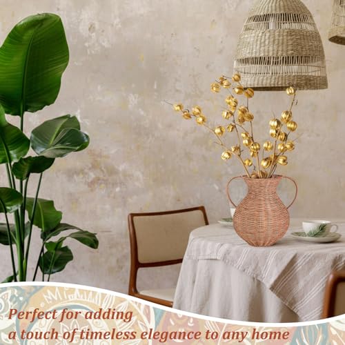 1 Pack Real Rattan Vase Woven Vase for Flower Decorative Wick AER Flower Plant Weave Basket Dark Brown Country Rustic Pastoral Style Tabletop Centerpiece for Home Decor(Classic Cylindrical) - style: Classic Cylindrical