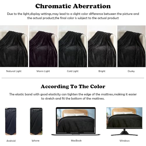 NEWCOSPLAY Super Soft Throw Blanket Black Premium Silky Flannel Fleece Leaves Pattern Lightweight Bed Blanket All Season Use (Black, Throw(50"x60")) - color: Black, size: Throw(50"x60")