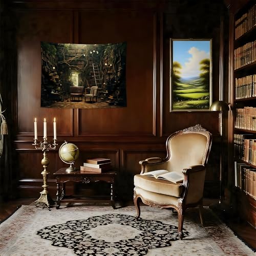 QGHOT Study Room Tapestry, Vintage Bookshelf Tapestry Wall Hanging Horizontal Large Library Witchy Bedroom Living Room Home Decor 37.4" x 28.7" - color: F, size: 28.7"L x 37.4"W