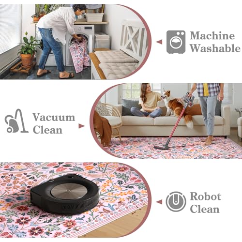 Moynesa Floral Pink Washable Rug, 2x3 Boho Bathroom Rugs Non Slip Soft Bedroom Accent Mat Ultra Thin Flower Small Indoor Door Mat for Entryway Kitchen Bedside, Pink - color: Pink, size: 2' x 3' (Rectangular)