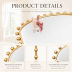 36"x28" Wide Arched Wall Mirror, Antique Gold Ball Frame with Beveled Glass, Large Horizontal Mantel Piece Over Fireplace or Above Sofa, Statement Metal Frame for Living Room - size: 28"L x 36"W