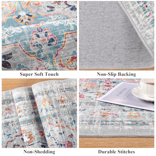Pauwer Boho Washable Area Rug 2x3 Soft Living Room Bedroom Floor Carpet Mat Indoor Farmhouse Vintage Non Slip Accent Throw Rugs for Entryway Kitchen Dorm Dining Room - color: Grey Multi, size: 2' x 3' (Rectangular)