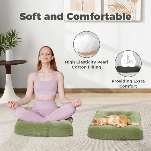 Floor Pillow Handheld Cushion, Yoga Pillows for Sitting on Floor 18x18 Inch 2 Pack Washable Seat Cushions, Ideal for Dining Chairs and Tatami Corner Coffee - color: Coffee