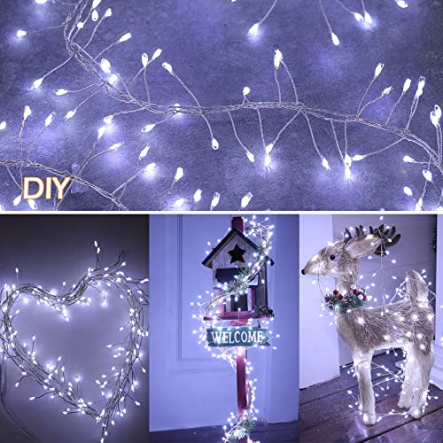 Minetom Fairy Lights Plug in, 10Feet 200LED Cluster String Lights, Silver Wire Waterproof Starry Firecracker Lights for Ceiling Bedroom Wreath Window Wedding Christmas Tree Decorations, Pure White - color: Pure White, size: 1 Pack(200LED)