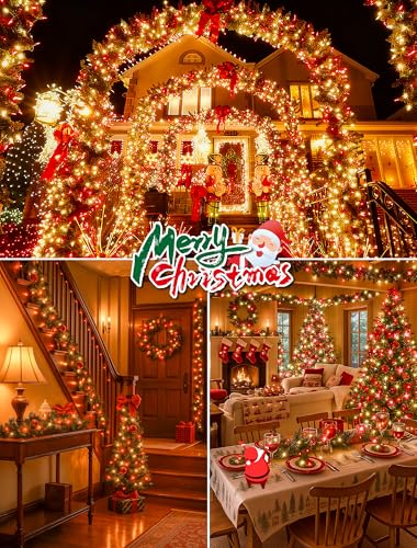 Hopolon Christmas Lights Indoor Outdoor, 2 Pack 13 FT 50 Count Incandescent Mini String Light, Green Wire Christmas Tree Lights Waterproof for Holiday Wedding Valentine's Day Decor, Red and Clear - color: Red and Clear,Green Wire, size: 2PACK, 50 count