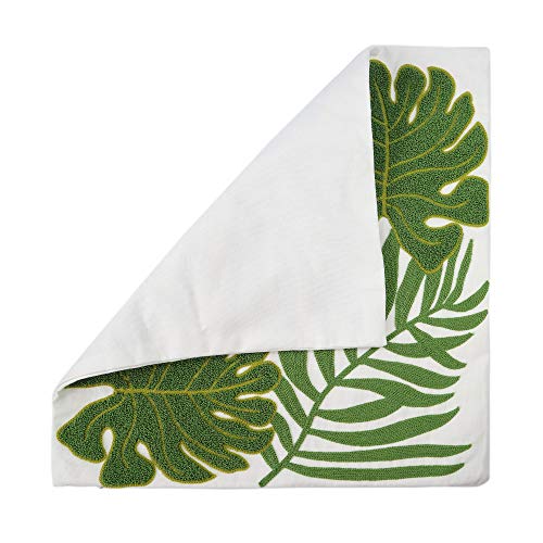 Embroidery Throw Pillow Covers 18x18 Home Decor Loop Tropical Green Leave Floor Pillow Cover for Couch 100% Cotton Canvas Cushion Cover Pillow Case Plant Monstera Leaf 45x45, 1 Piece - color: Green Monstera Leaves