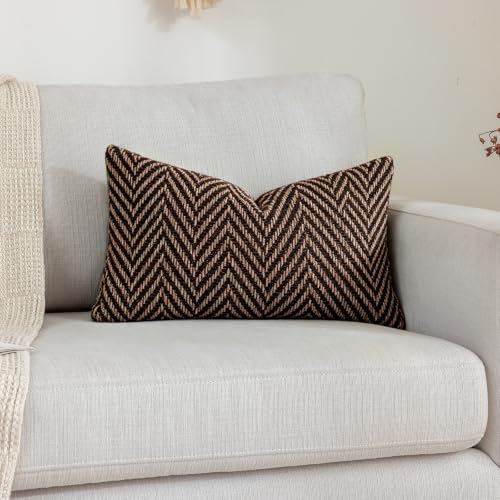 vctops Boho Throw Pillow Cover Brown and Black Knitted Woven Pillow Cushion Cover Arrow Knit Decoration Lumbar Pillowcase for Sofa Couch Bedroom Living Room (Brown,12"x20") - color: Brown, size: 20" x 12" (Pack of 1)
