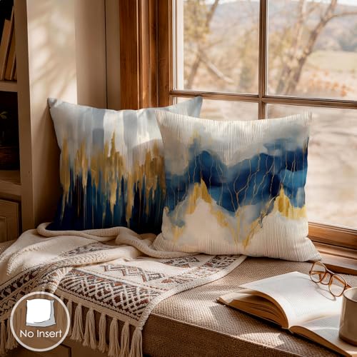 OBSEDE Blue and Gold Abstract Art Decorative Throw Pillow Covers 18 × 18 in, Set of 4, Couch Cushion Cases Inserts for Sofa Bed Living Room Home Decor, Single-Sided Print - color: Blue and Gold Abstract Art, size: 18" x 18" (Pack of 4)
