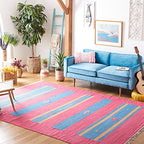 SAFAVIEH Area Rug 8x10 - Montauk Collection - Large - Red & Blue, Handmade Cotton, Boho Style, Ideal for Living Room, Bedroom, Office, Dining Space (MTK551Q) - size: 8' x 10' (Rectangular)