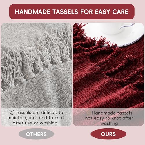 BATTILO HOME Burgundy Chenille Throw Blanket, Decorative Red Knit Throw with Fringe, Lightweight for Christmas Decor, 50"x60" - color: Burgundy