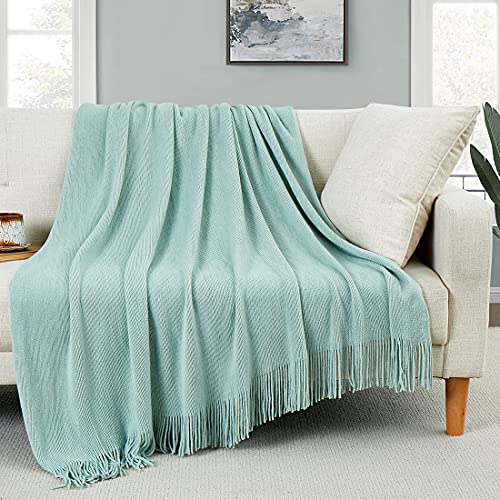 Homiest Decorative Knitted Throw Blanket with Fringe Soft & Cozy Tassel Blanket for Couch Sofa Bed (Light Green, 50x60) - color: Light Green, size: 50" x 60"