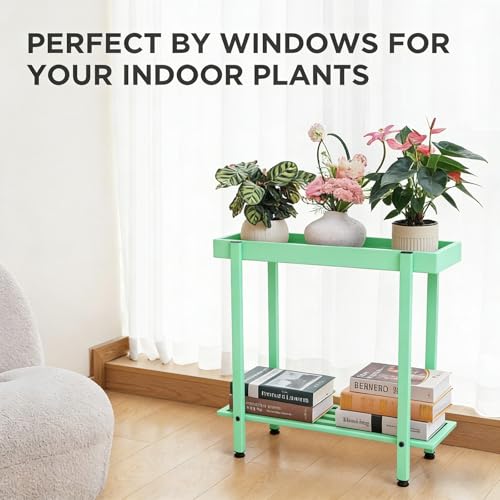 Honla Metal Plant Stand Indoor Outdoor,2 Tier Window Tall Plant Table Bench Shelf for Multiple Plants,26" L x 8.66" W x 24.40" H,Mint Green - color: Mint Green
