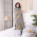 LYHome Merino Wool Blanket - Warm Throw for Cold Weather, Warmest Travel Outdoor Camping Blankets, Picnic Army and Military Throws, Comforter Soft & Cozy (55 x 79 Grey with Mustard and White Stripes) - color: Grey With Mustard and White Stripes