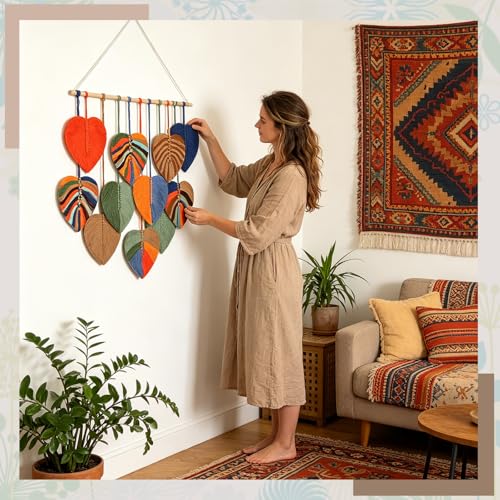 GYHPD Large Handmade Macrame Wall Hanging, Boho Wall Decor, Boho Woven Tassel Wall Art, Rustic Bohemian Home Decor for Living Room Bedroom, Aesthetic Housewarming Gift for Mom (Leaf) - color: Leaf