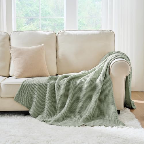 Cable Knit Throw Blanket for Couch, Sage Green Throw Blanket, Soft Cozy Stretchy Reversible Garter Knitted Blankets for Bed, 50"x60", Sage - color: Sage Green, size: 50"x60"