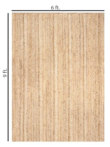 FRELISH DECOR Handwoven Jute Area Rug - 6x9 Feet Natural Yarn - Rustic Vintage Beige Braided Reversible Rectangular Rugs for Bedroom - Kitchen - Living Room - Farmhouse (6' x 9') - color: Natural, size: 6' x 9' (Rectangular)