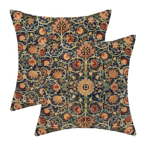 AEIOAE Vintage Floral Pillow Covers 18x18 Set of 2 Burnt Orange Flowers Botanical Decorative Throw Pillow Outdoor Linen Square Farmhouse Art Cushion Case for Sofa Couch Home Decor - color: Vintage Floral, size: 18" x 18" (Pack of 1)