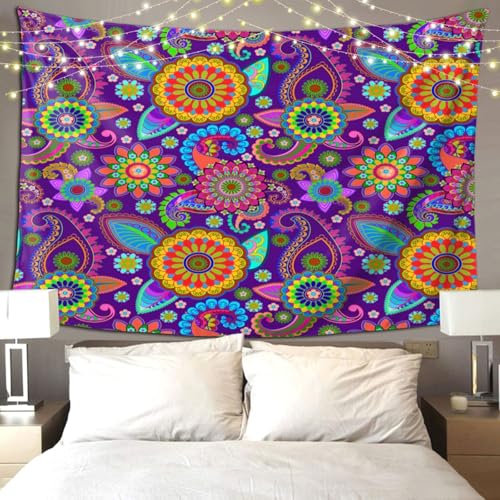 RTAFGU Perris Tapestry, Purple Paisley Mandala Pattern, Indian Boho Ethnic Decor Home Aesthetic Tapestries Wall Hanging for Home Living Room Dorm Party Bedroom Decoration 91" L x 71" W - color: Perris_2802, size: 91"L x 71"W