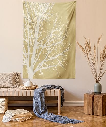 Ambesonne Grunge Tapestry, Tree Silhouette Branches Nature in Vintage Style Monochromic Simplistic Art Print, Wall Hanging for Bedroom Living Room Dorm Decor, 40" X 60", Cream Tan - color: Cream Tan, size: 60"L x 40"W