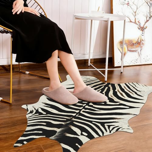 BENRON Zebra Print Area Rug, Black and White Rugs for Living Room Bedroom, Cute Animal Hides and Skins for Kids Nursery Home Decor, 2.9 x 3.9 ft - color: Black/Ivory/Brown, size: 2'11" x 3'11" (Irregular)