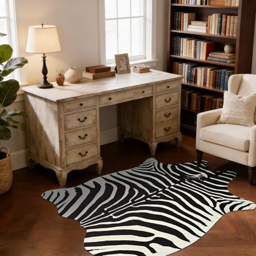 BENRON Premium Zebra Rugs for Living Room Bedroom, Non-Slip Throw Rug for Home Decor, Faux Zebra Print Animal Skin Carpets, Black and White, Ivory, 2.9 x 3.9 ft - color: Black/White, size: 2'11" x 3'11" (Irregular)