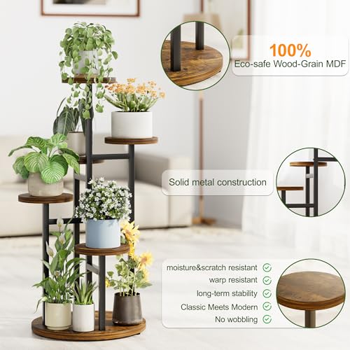 5 Tiers Wood Plant Tables Indoor Plant Stand Tall Metal Wood Plant Shelf Outdoor Indoor Plant Table Rack Tiered Plant Stand Garden Accessories for Living Room Balcony Patio - BlackRound - color: BlackRound, size: 5-tiers
