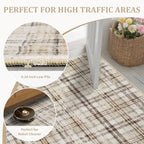 Garvee Washable Area Rugs 9x12 Living Room Rug Tartan Plaid Non Slip Soft Bedroom Rugs Farmhouse Low Pile Foldable Large Rug Stain Resistant Carpet for Nursery Dining Room Classroom, Beige - color: Plaid|beige, size: 9' x 12' (Rectangular)