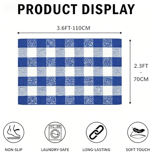 MUBIN Cotton Blue White Plaid Rug, 27.5''x 43'' Checked Outdoor Rug Front Door Decorative Mat, Hand-Woven Washable Reversible Foldable Rug for Front Porch, Entryway (43''L x 27.5''W, Blue White Plaid) - color: Blue White Plaid, size: 2'3" x 3'7" (Rectangu