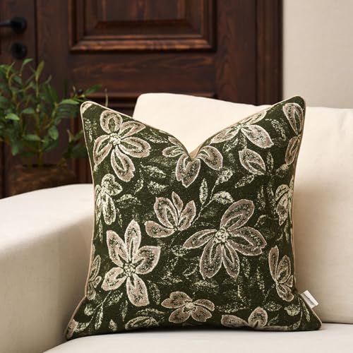 Yangest Flower Pillow Cover 20 x 20 Inches, Nature Chenille Square Throw Pillow Cover Soft Luxury Neutral Accent Couch Pillow Cover for Living Room Bedroom, Green - color: Green, size: 20" x 20" (Pack of 1)