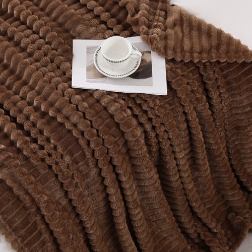 Brown Throw Blanket for Couch Sofa 50 * 60 inches Striped Fleece Blankets Room Home Decor Lightweight Plush Soft Cozy Gifts for Women Mom Girls - color: Brown, size: Throw(50"x60")