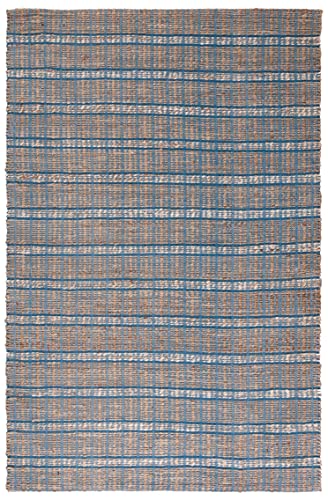 SAFAVIEH Natural Fiber Collection Accent Rug - 4' x 6', Blue & Natural, Handmade Boho Stripe Rustic Jute & Cotton Jute, Ideal for High Traffic Areas in Entryway, Living Room, Bedroom (NFB656M) - color: Blue/Natural, size: 4' x 6' (Rectangular)