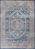 Blue Beige Vintage Faded Distressed Print Style Area Rug/ Carpet
