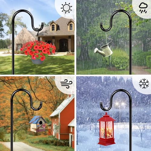 48 Inch Shepherds Hooks for Outdoor, Heavy Duty Bird Feeder Pole with 5 Prong Bases, Garden Hanging Stake for Bird Feeder, Solar Light, Plant Hanger, Wedding Decor, Metal Hanger Hooks, Black, 2 Packs - size: 48 Inch, style: 2 Pack