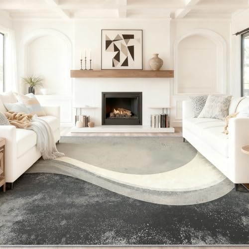 2 X 3 ft Washable Area Rugs Retro - Soft Non-Slip Indoor Carpet with Wavy Stripes Texture Pattern for Living Room Bedside Doormat Under the Table, Grey Print Low-Pile Throw Rugs - color: Grey 5, size: 2' x 3' (Rectangular)