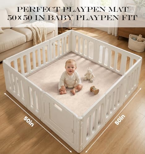 AEOCOO 50x50 Playpen Baby Play Mat for Floor, 1.3" Thick Memory Foam Play Mat for Infants Tummy Time Crawling, CloudSoft Velvet Non Slip, Play Pen, Living Room, Playroom, Tatami Style, Beige - color: Beige, size: 50 x 50 x 1.3 Inch