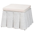 Bali & pari Palm Bohemian White Scallop Rattan Ottoman - color: White