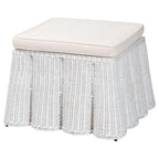 Bali & pari Palm Bohemian White Scallop Rattan Ottoman - color: White