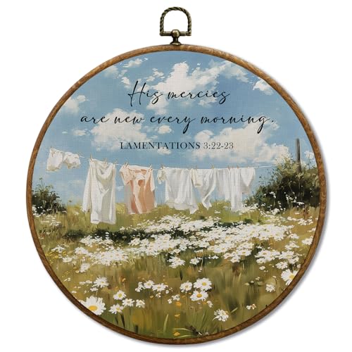 JUIOEIU Christian Laundry Day Round Wall Decor, Bible Verse Framed Canvas Prints, Country Cottagecore Floral Religious Scripture Wall Art Hanging Decorations for Bathroom Laundry Room Decor, 10x10in - color: Laundry room03