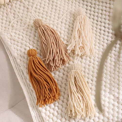 Khaki & Beige Boho Macrame Wall Hanging Handmade Tassels Garland Wall Décor with Wooden Beads for Bedroom Living Room Girls Boys Nursery Neutral Home Decor Aesthetic - color: Brown