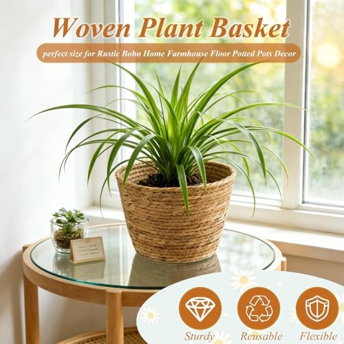 2PCS Seagrass Plant Basket for Indoor and Outdoor,Wicker Large Planter Basket for 6 inch Pot,Rattan Plant Pot Covers for Potted Plants,Woven Storage Baskets for Rustic Boho Farmhouse Decor