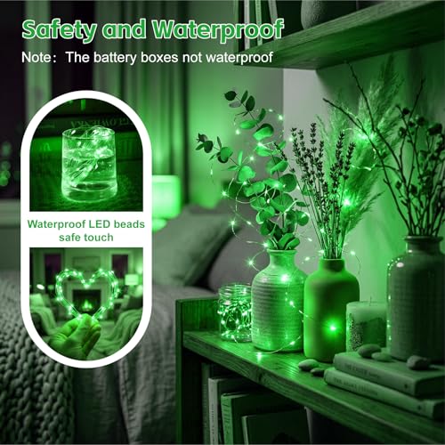 8 Pack Rechargeable LED Fairy Lights 7Ft 20LED Battery Operated with Remote, DIY Timer & 8 Modes, Mini Twinkle String Lights for Indoor Christmas Wedding Mason Jar Bedroom Party Table (Green) - color: Green